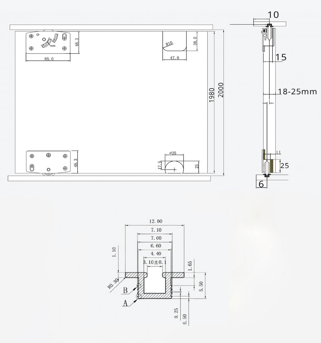 Ray trượt cửa l&ugrave;a th&ocirc;ng dụng Garis GR67 - c&aacute;nh lọt khung